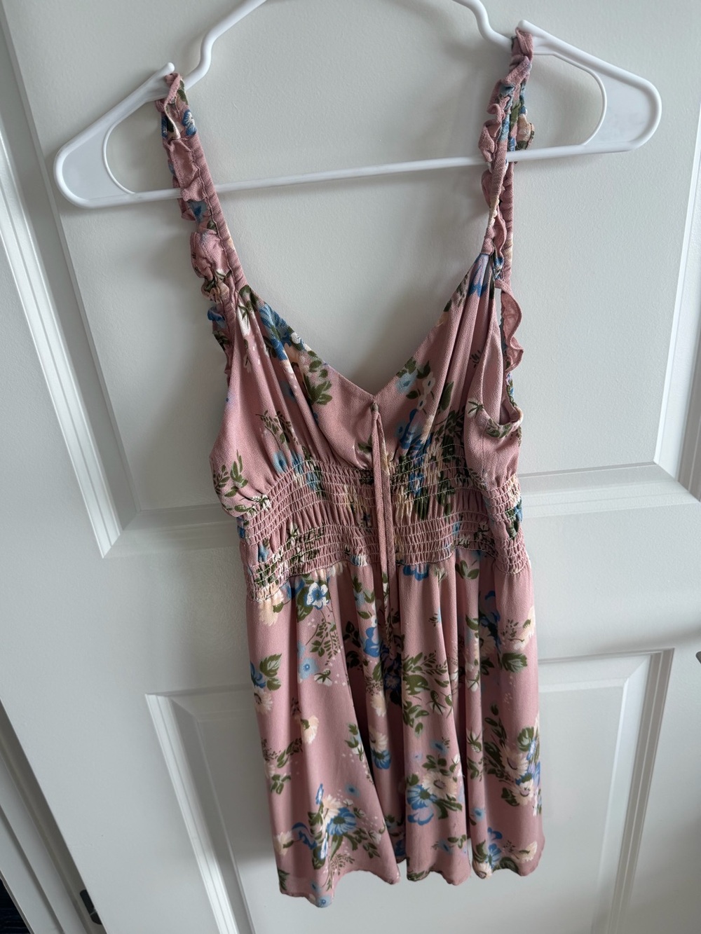 Reformation Dusty Pink Floral Smocked Mini Dress